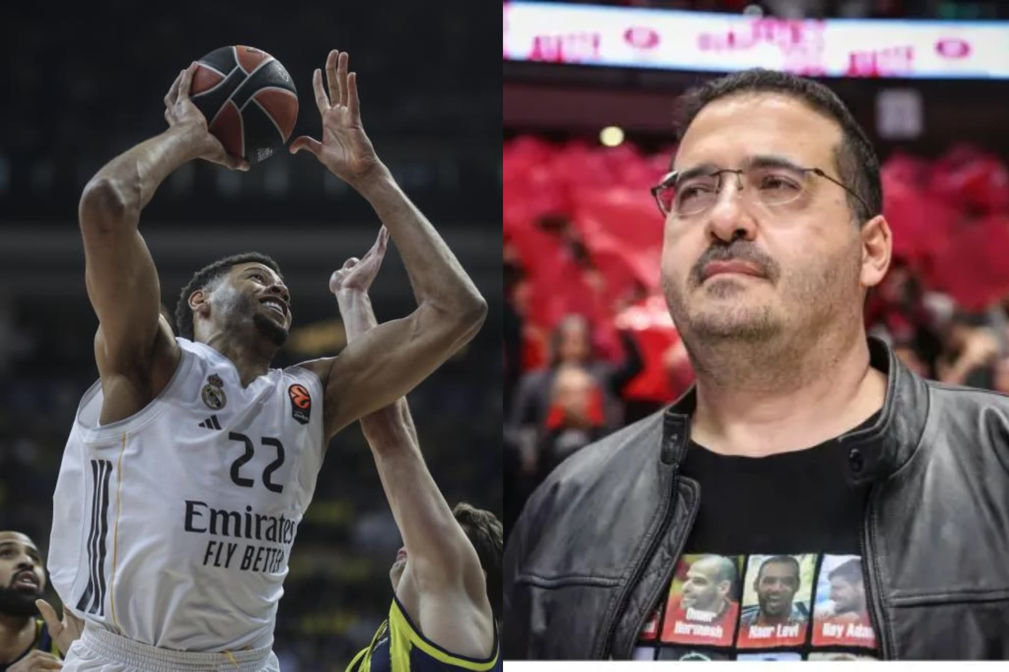A la izquierda, Edy Tavares, pívot del Madrid; a la derecha, Ofer Yannay, dueño del Hapoel.