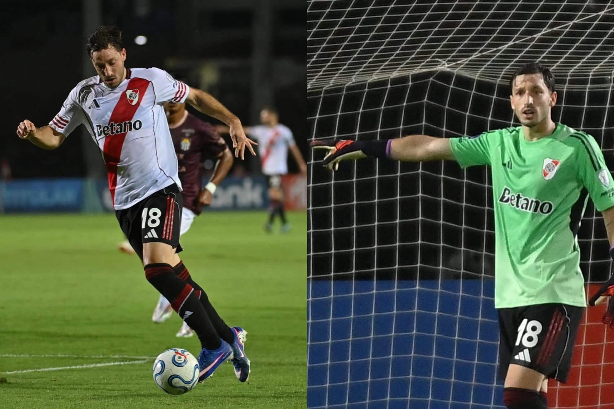 A la izquierda, Matías Viña como jugador. A la derecha, como portero.