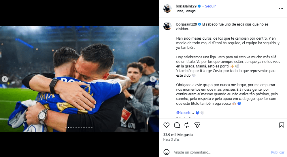 La dedicatoria de Borja Sainz.
