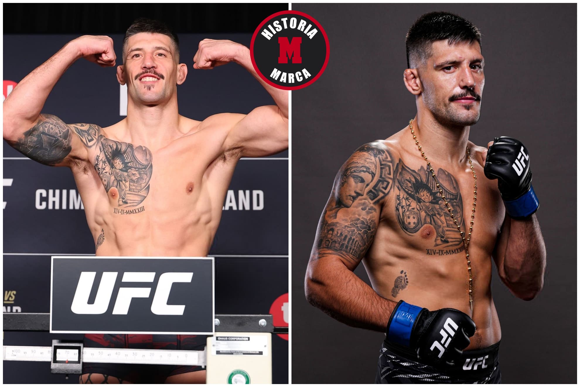 Joel, dando el peso en UFC 328 y en una imagen post combate del pasado mes de octubre.