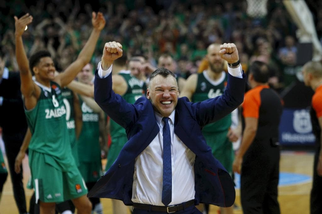 Jasikevicius celebra un triunfo con el Zalgiris Kaunas en 2018.