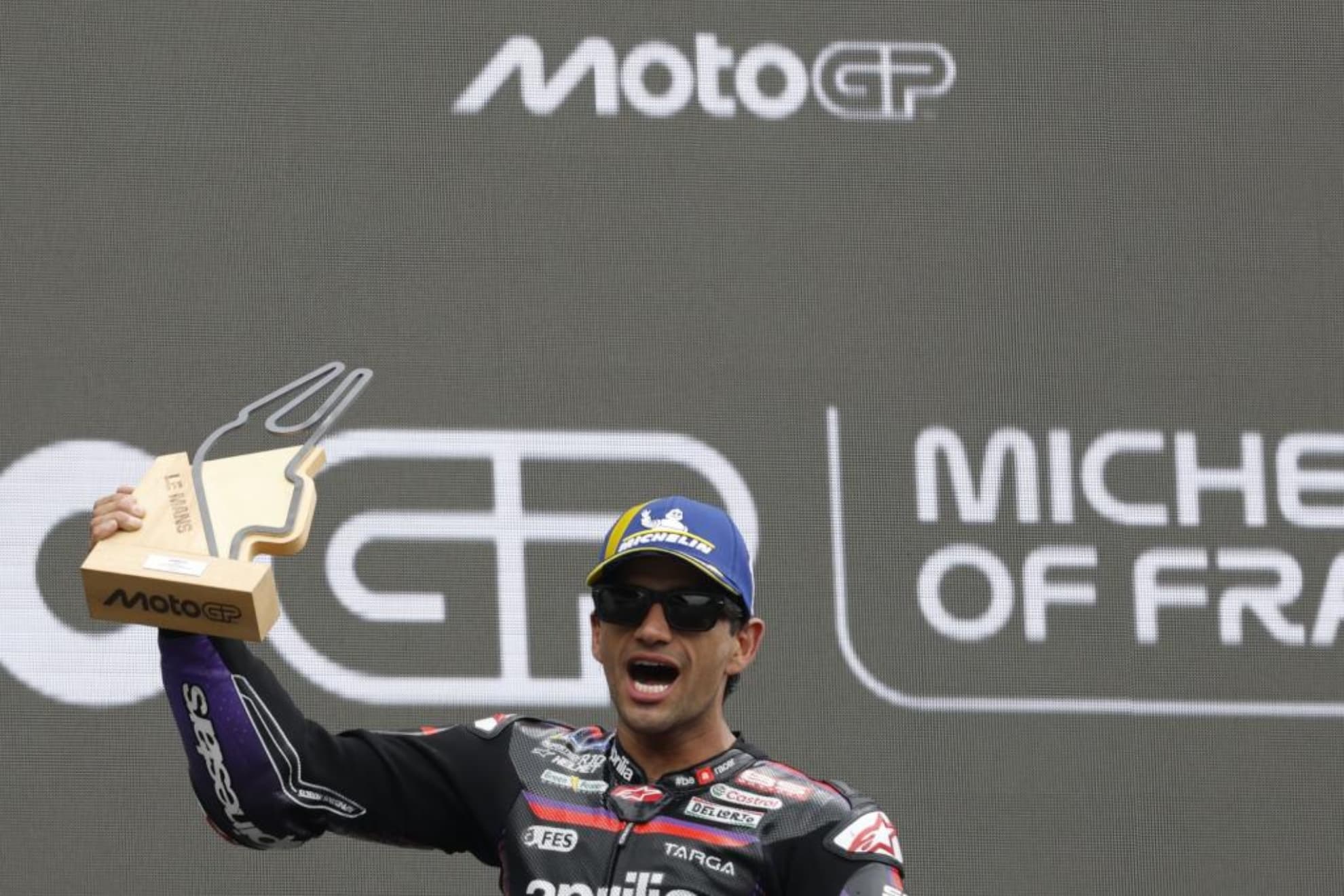 Jorge Martín, en el podio de Le Mans.