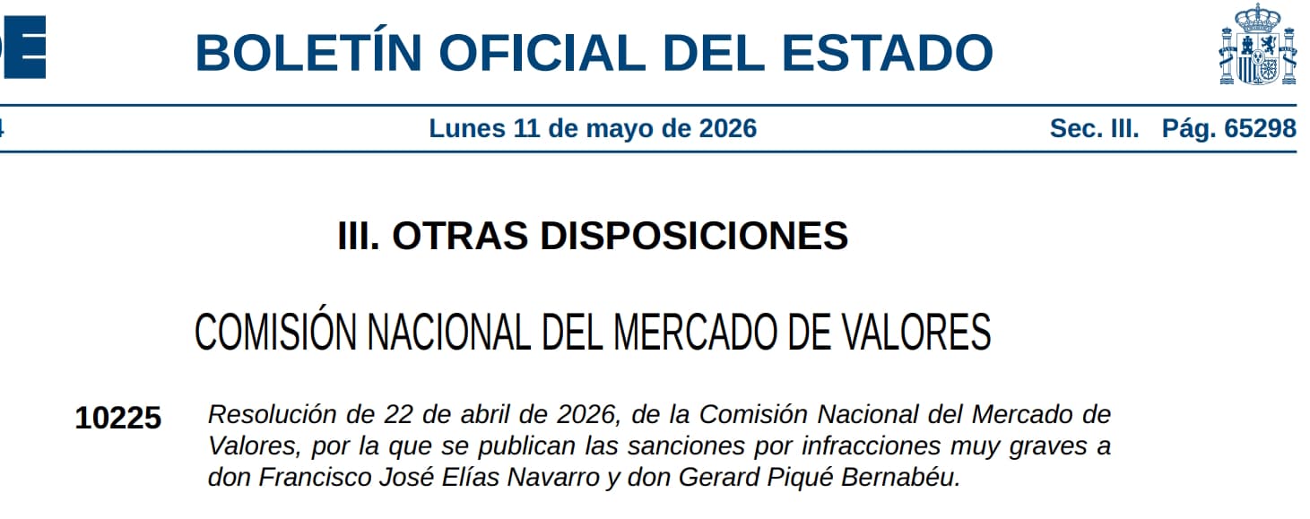 La resolución publicada en el BOE contra Piqué y José Elías.
