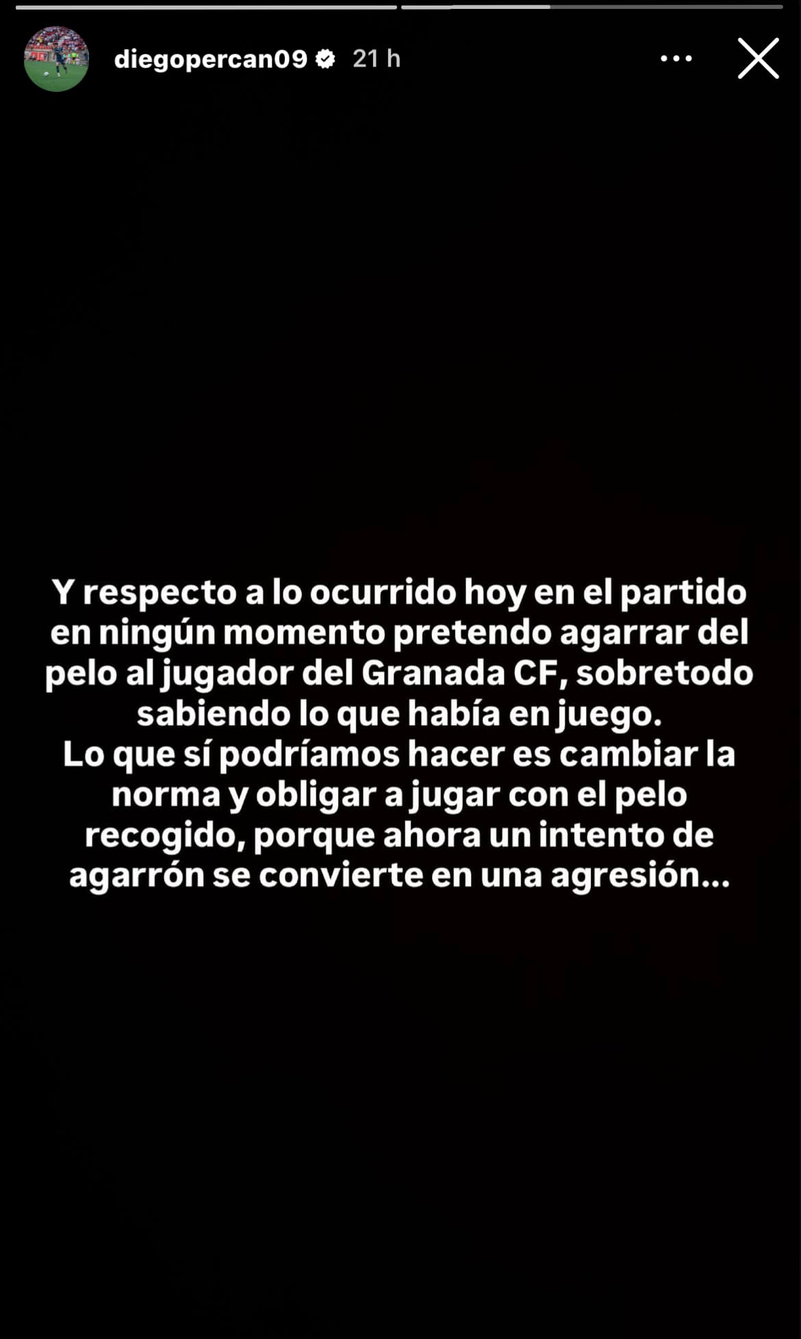 La historia de Instagram de Percan sobre la acción con Izan González
