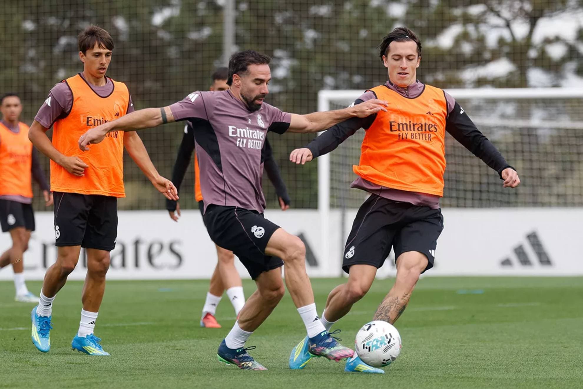 Carvajal en el último entrenamiento del Real Madrid.
