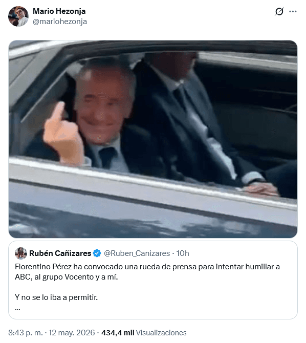 Hezonja, jugador del Real Madrid, responde al periodista Rubén Cañizares con una peineta de Florentino Pérez