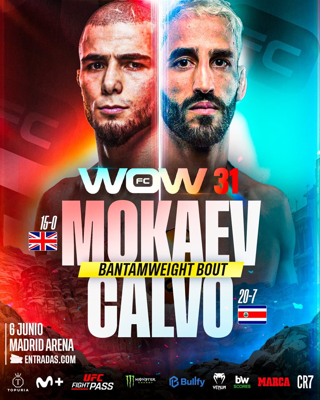 El cartel del combate entre Mokaev y Calvo.