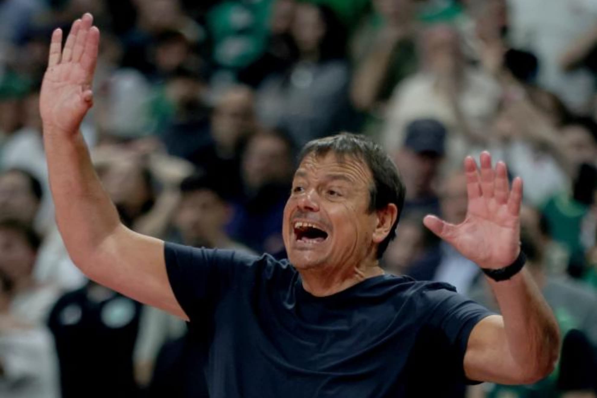 Ergin Ataman gesticula en un partido de la serie.