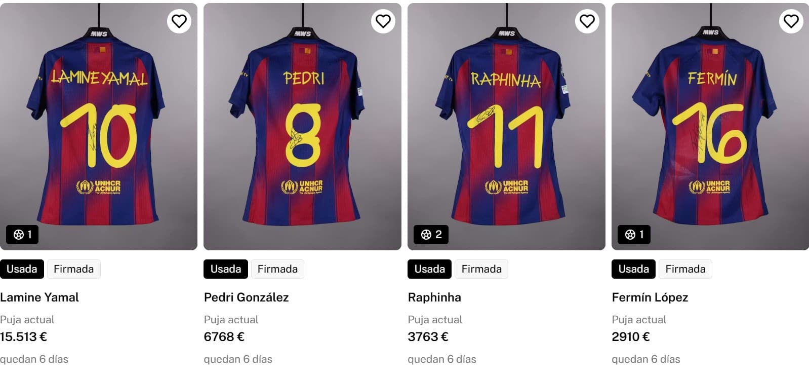 Las camisetas, en subasta