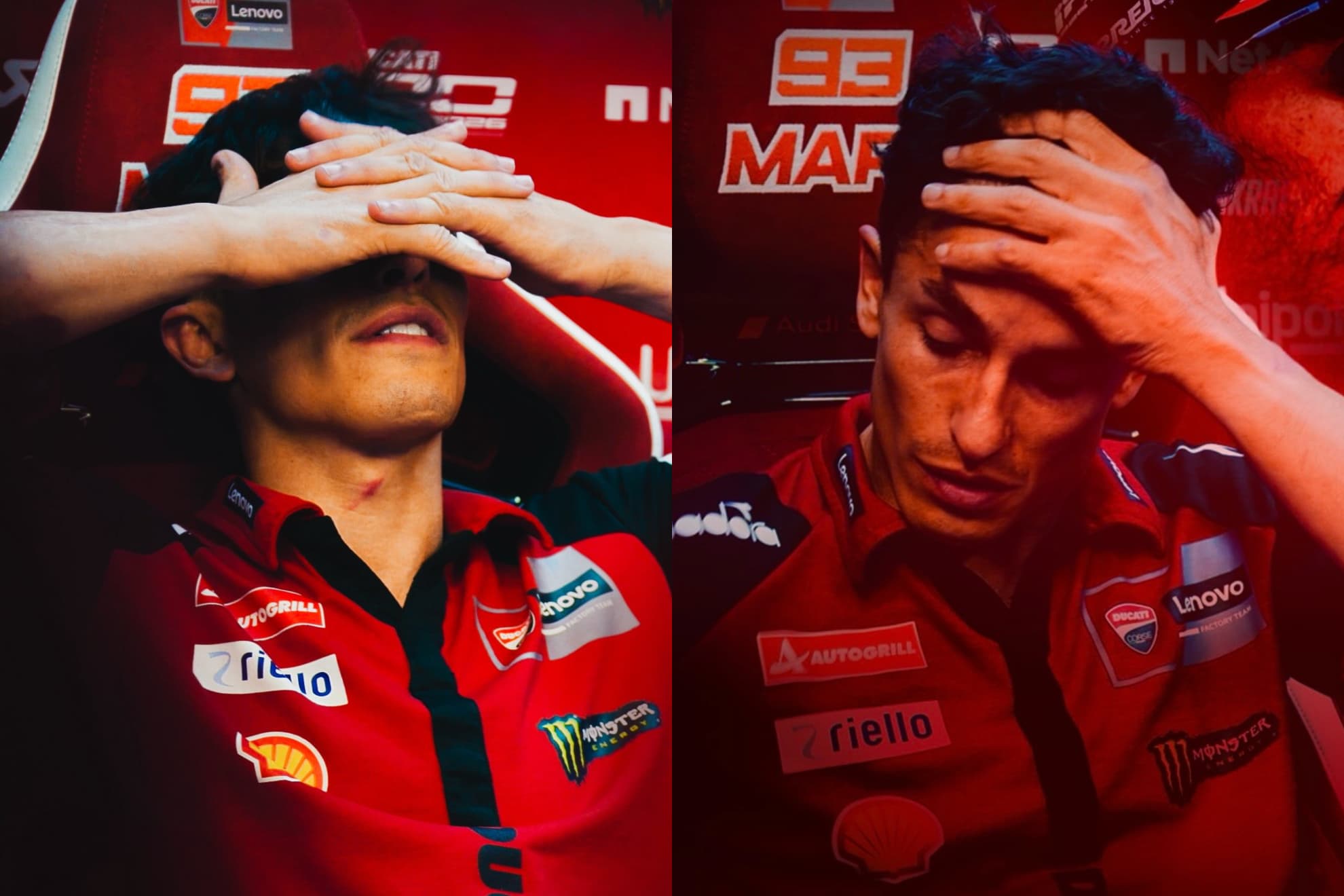 Marc Márquez, en un mal momento, en su box.