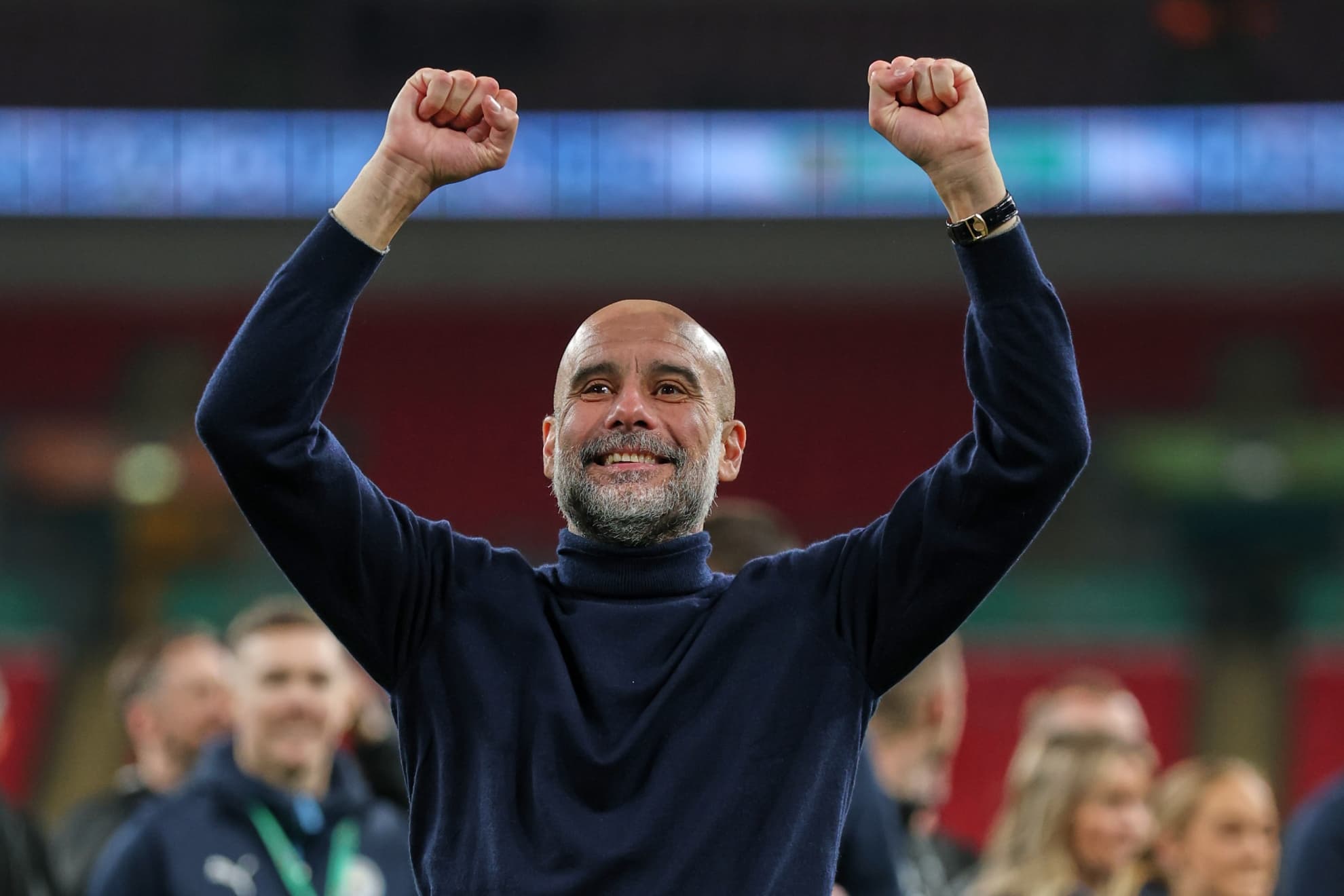 Pep Guardiola celebra un triunfo con el City.
