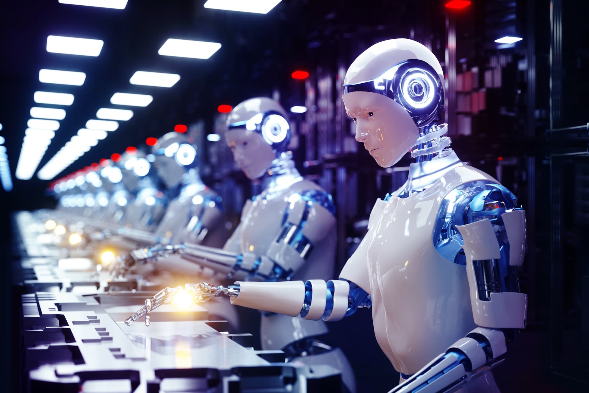 Robots trabajan en una fábrica.