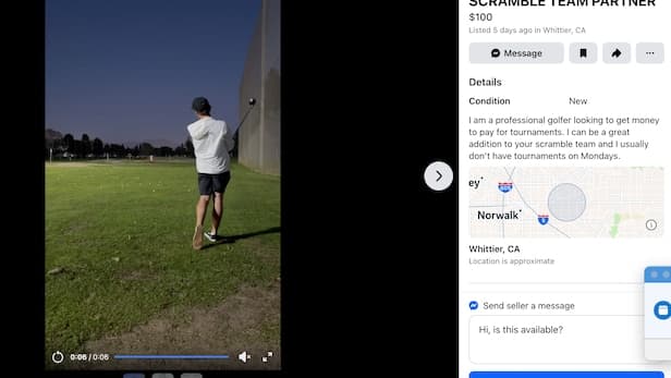 Pro golfer offers his services as 'scramble team partner' on Facebook Marketplace
