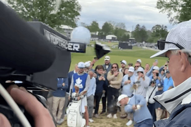PGA Championship 2026: Watch Wyndham Clark destroy camera and nearly decapitate fans with wild mishit at Aronimink