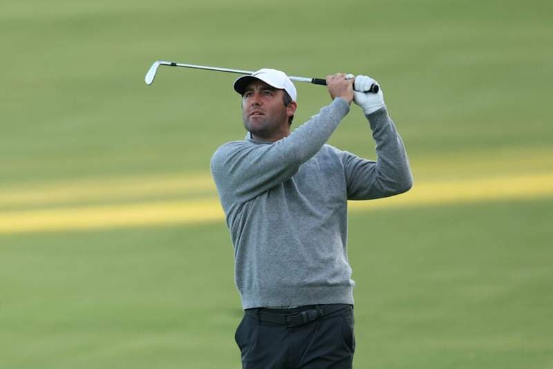 Scottie Scheffler reacts immediately after taking early lead at the PGA Championship on day one