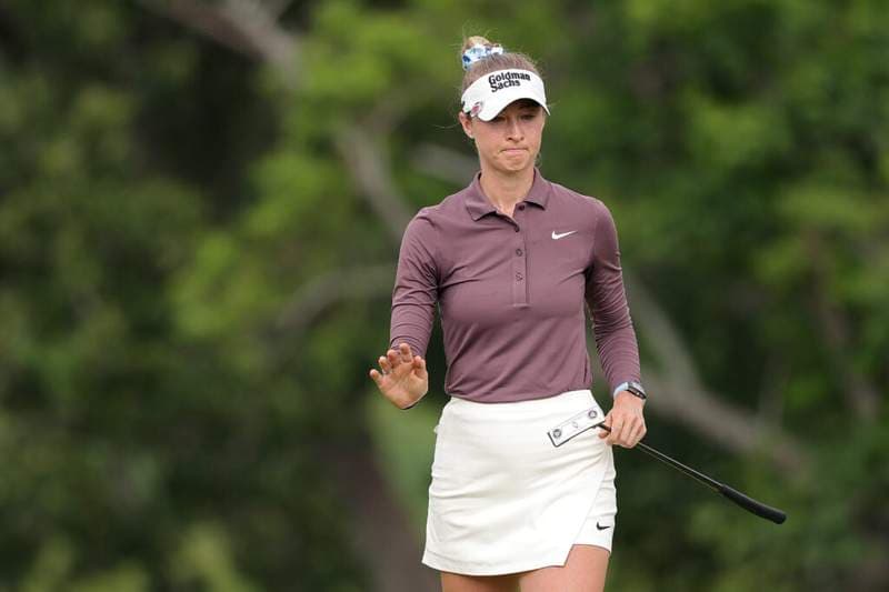 Nelly Korda makes a comment on the crowds at Memorial Park after she wins The Chevron Championship