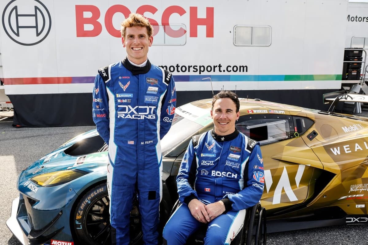 Robert Wickens reacts after narrowly missing GTD Long Beach pole