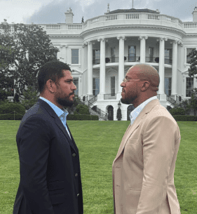 Alex Pereira and Ciryl Gane share first face off on White House lawn