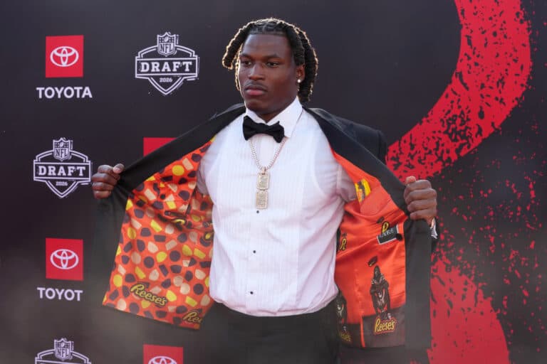 Arvell Reese reps new brand partner Reese’s with sweet custom jacket at NFL draft