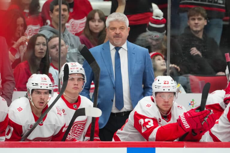 Coach Todd McLellan reacts to boos as Detroit Red Wings miss playoffs