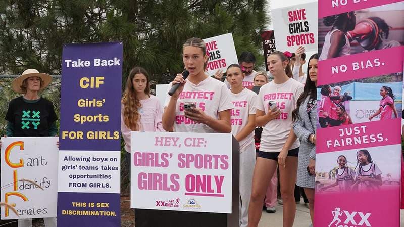 Protesters challenge trans sports policy in California