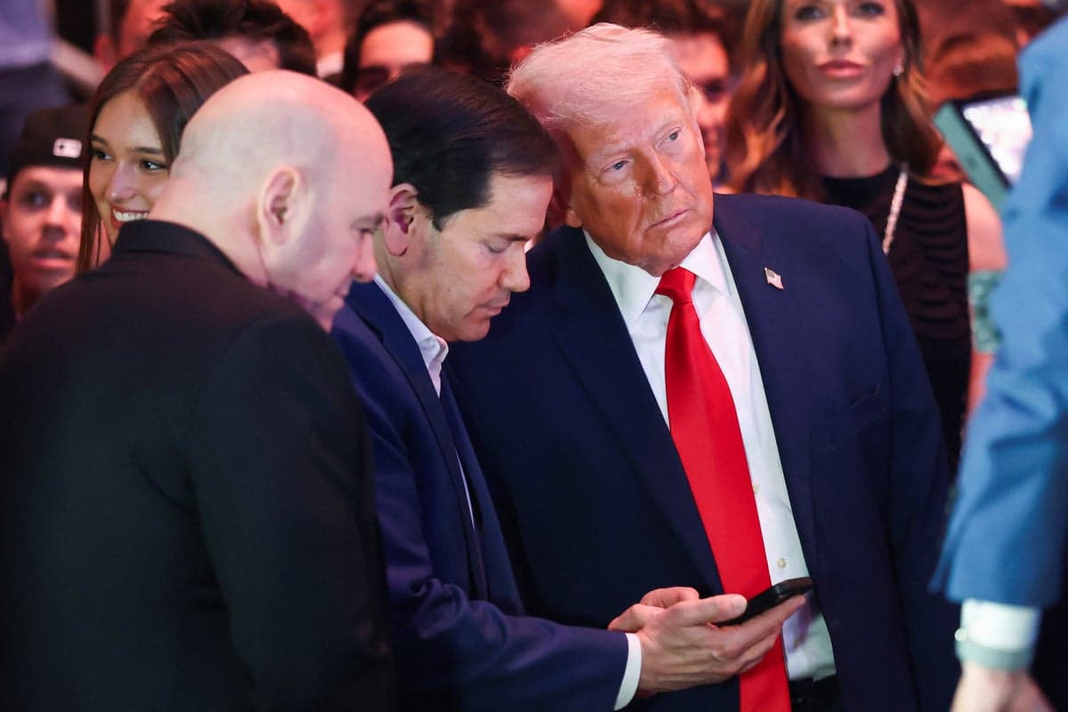 Trump greets Joe Rogan and Marco Rubio at UFC fight as Iran-US peace talks fail