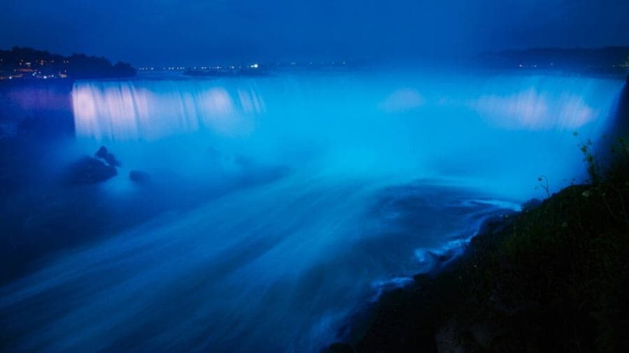 Niagara Falls glows blue and gold for Buffalo Sabres