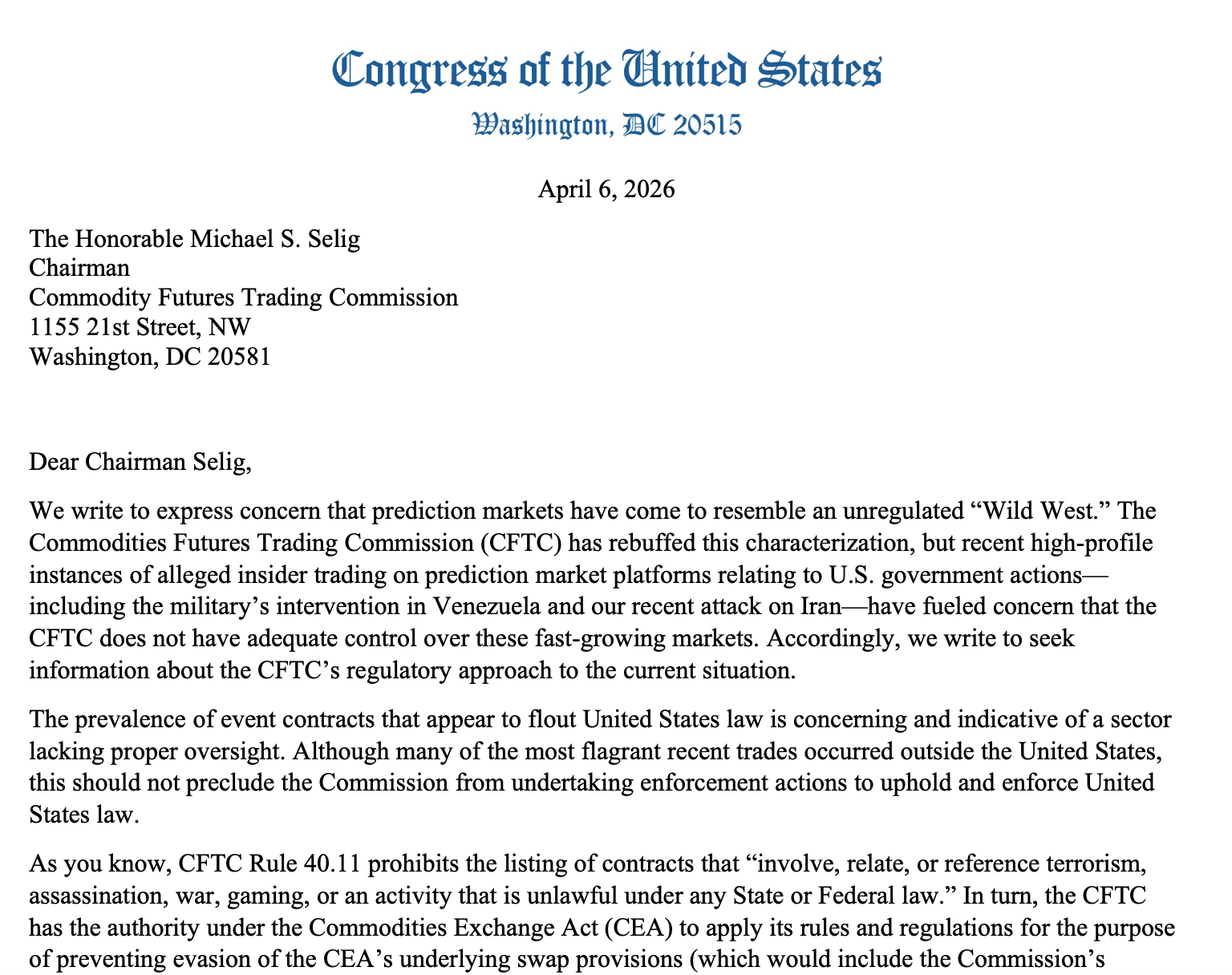 Government, CFTC, Trading, Prediction Markets
