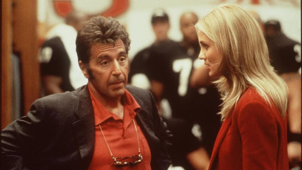 Al Pacino plays Tony D'Amato, head coach of the Miami Sharks, in 1999 film Any Given Sunday. D'Amato is known for his traditional methods and clashes with team owner and general manager Christina Pagniacci, played by Cameron Diaz