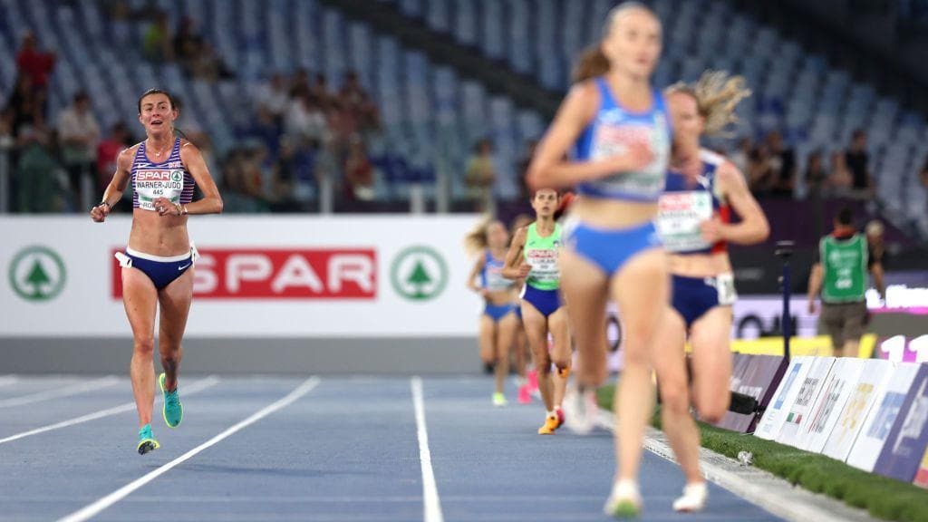 Great Britain's Jess Warner Judd competing in the European Championship 10,000m final, running out in lane three