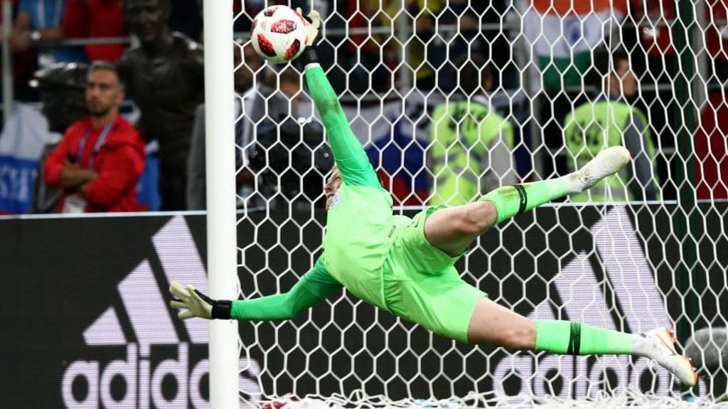 Jordan Pickford saving a penalty against Colombia in the 2018 World Cup