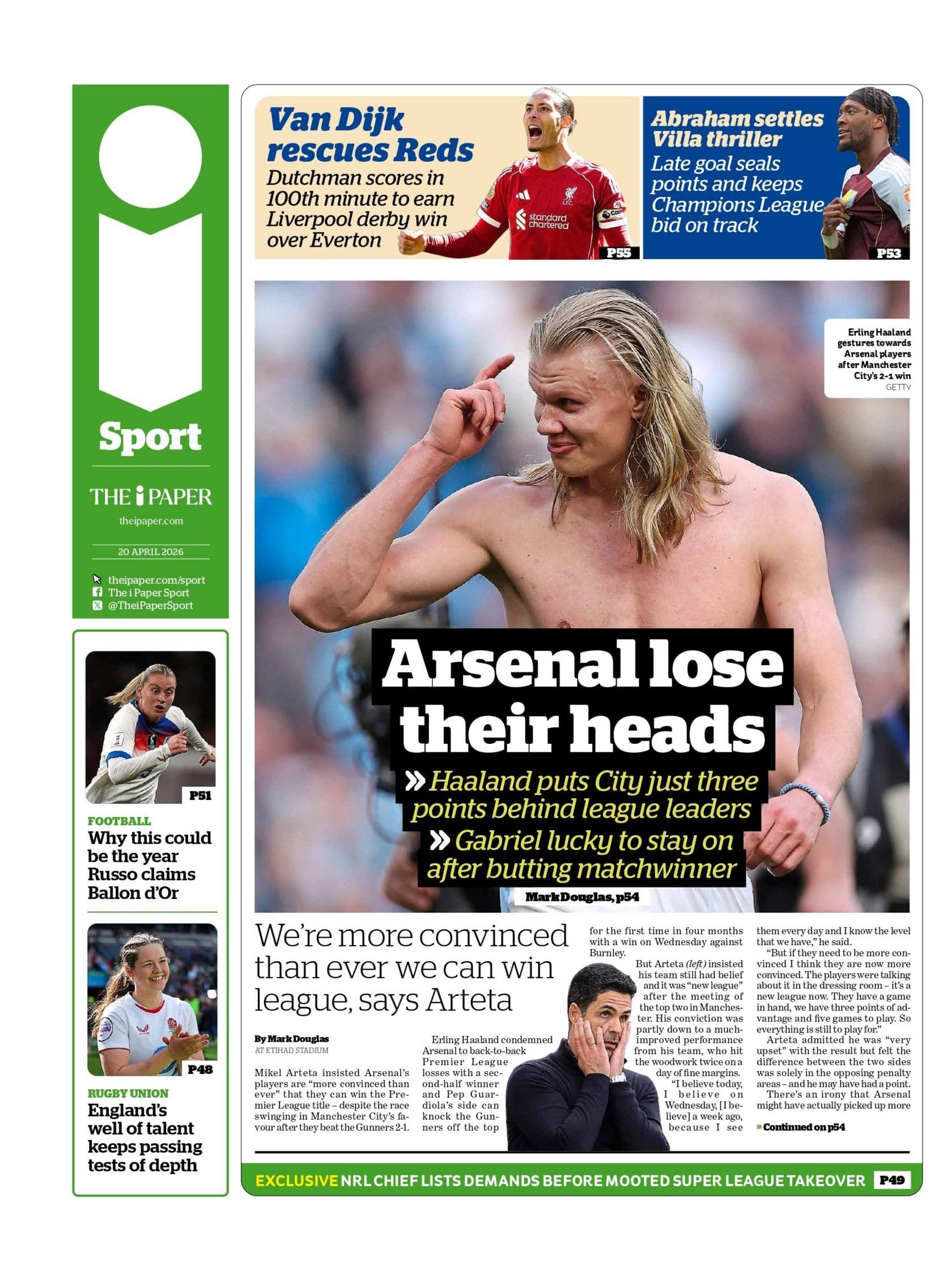 Back page of Monday's i Paper