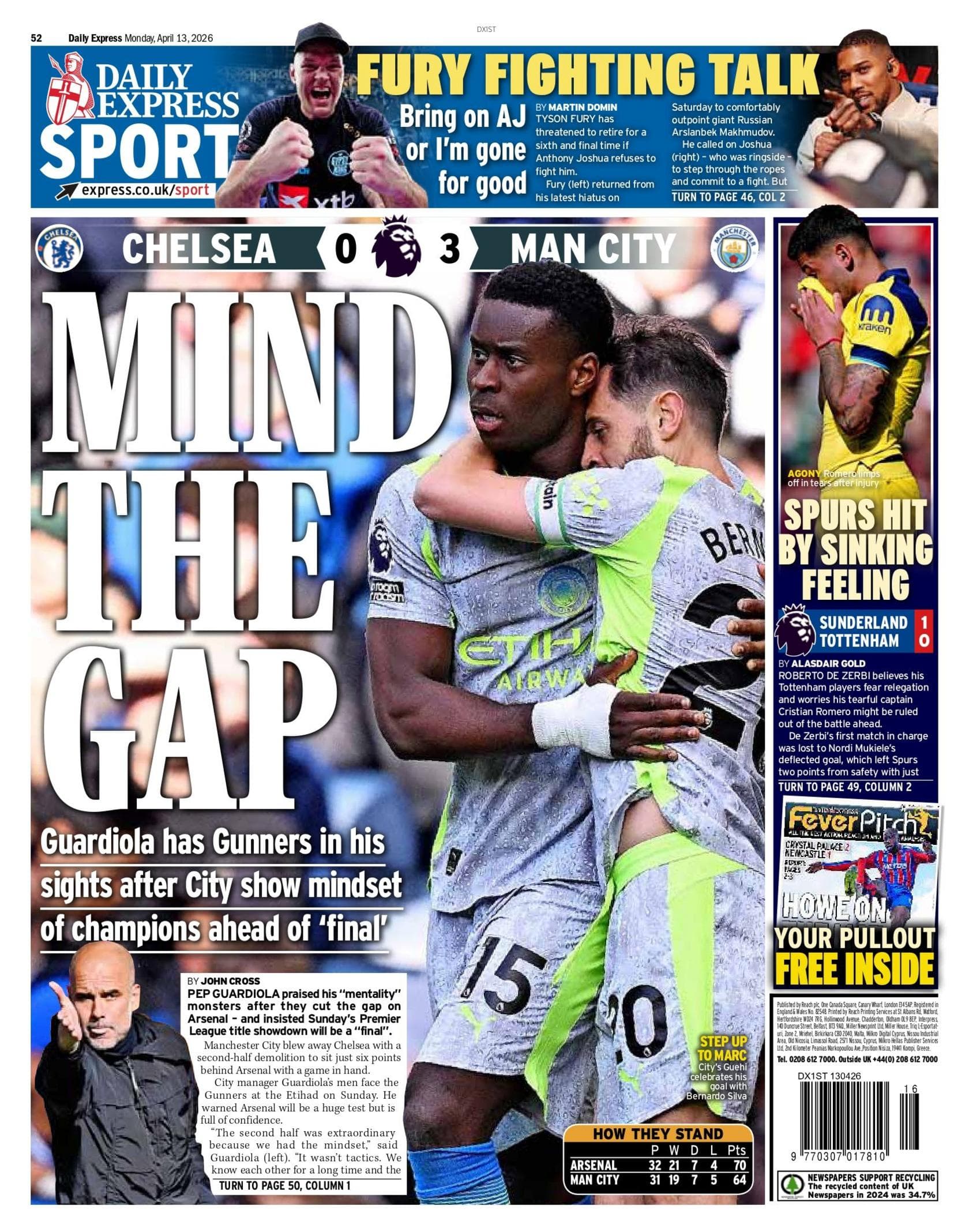 Daily Express back page for 13 April 2026