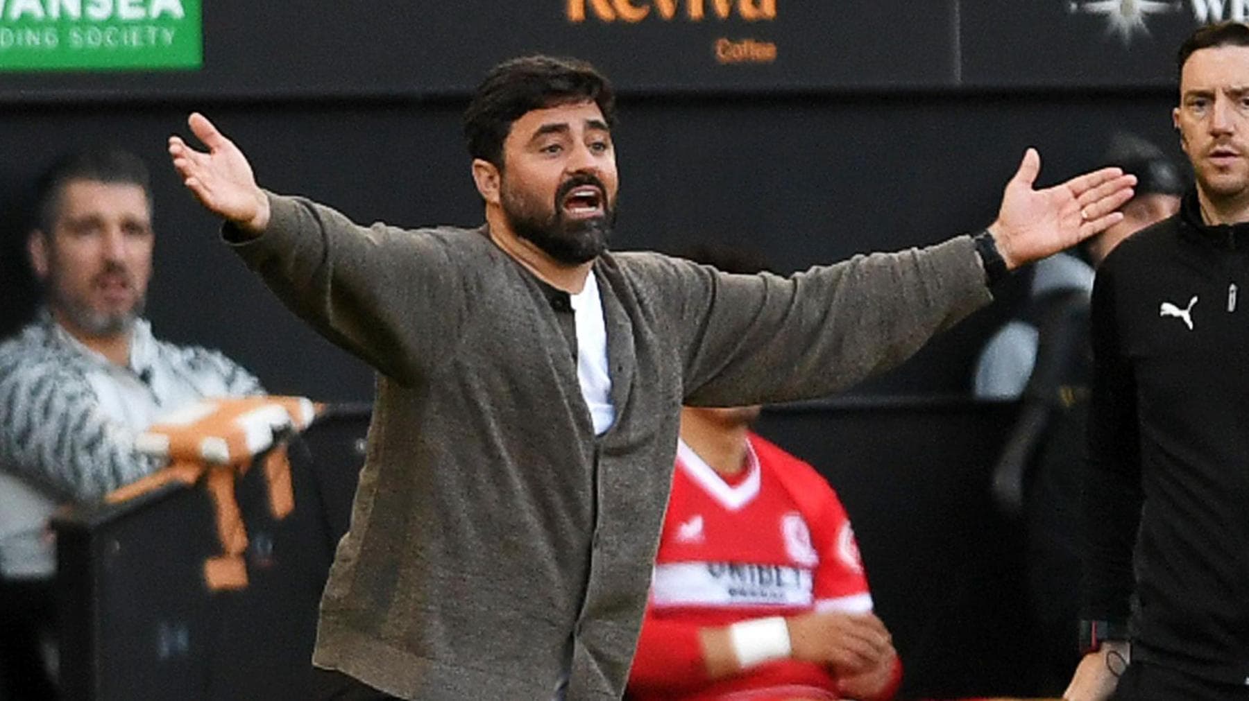 Vitor Matos waves his hands during Swansea's draw with Middlesbrough