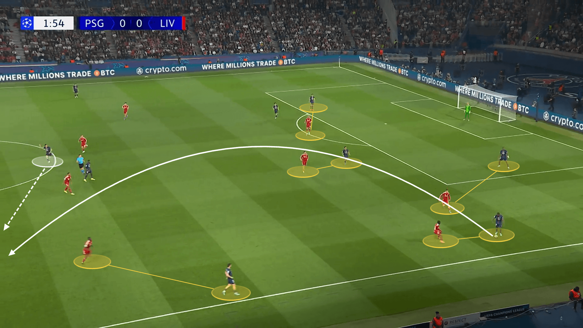 Screengrab showing how Hakimi exploited space in behind Konate against Liverpool.