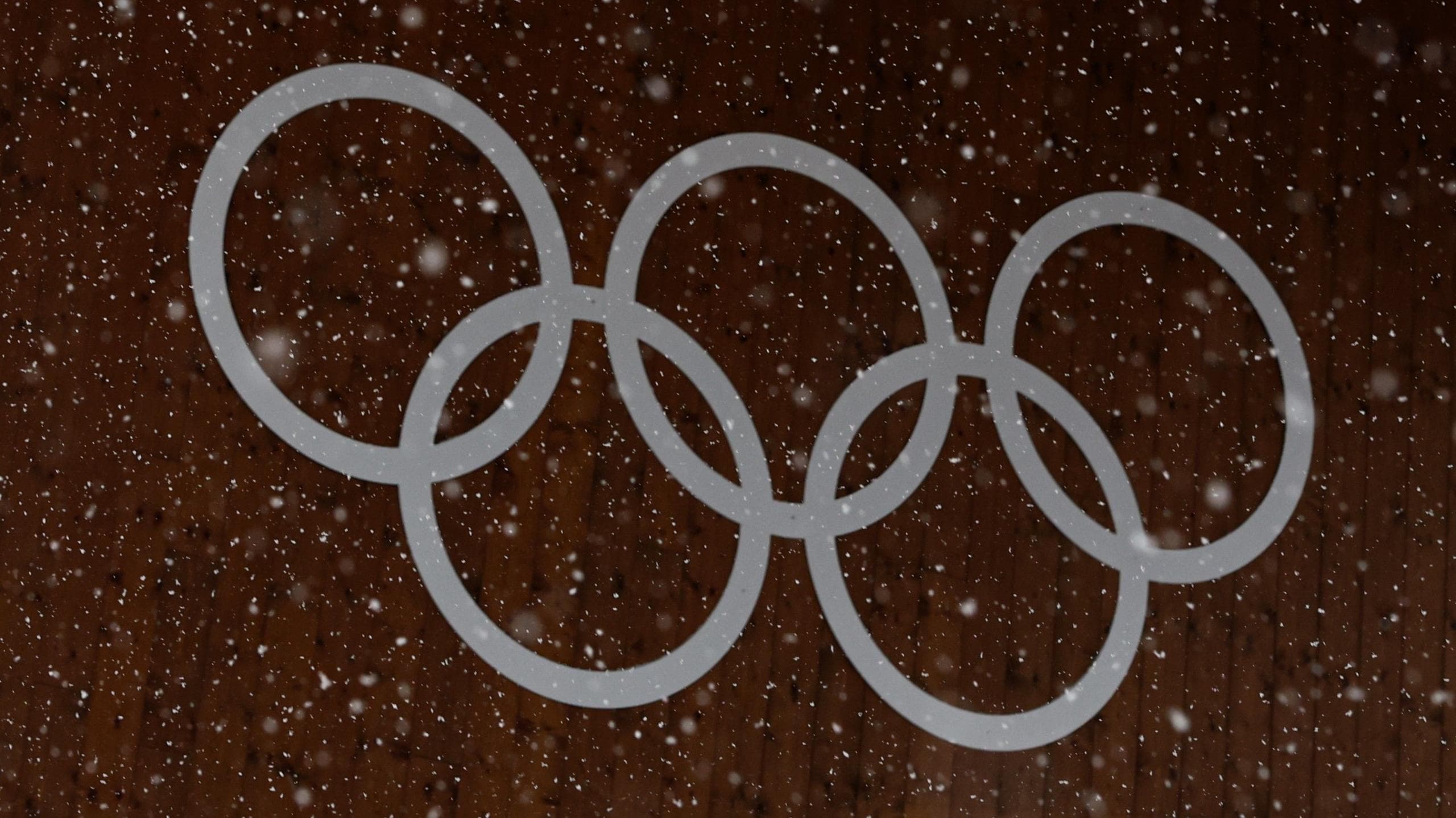 The Olympic rings in the snow in Milan