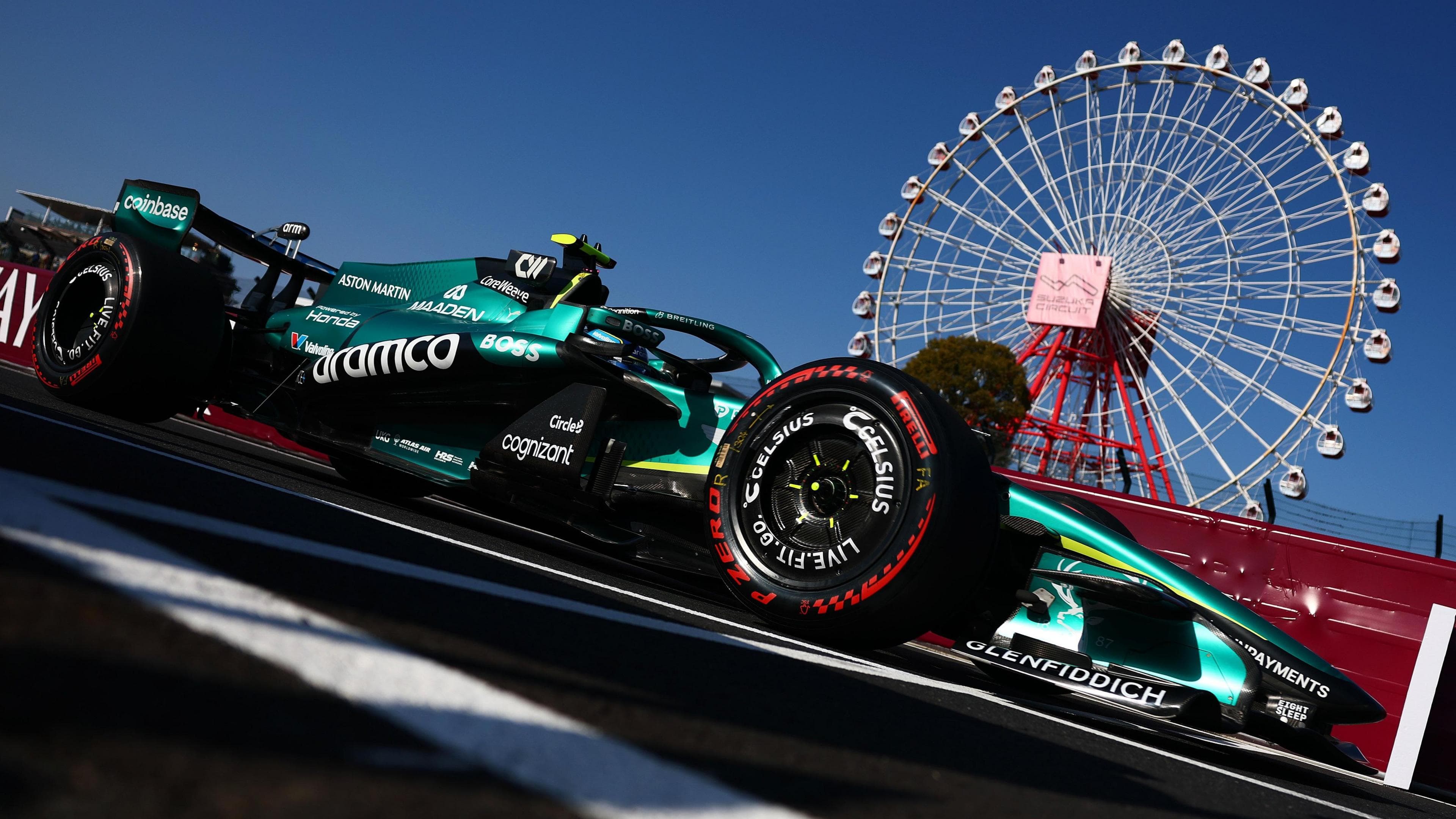 Fernando Alonso's Aston Martin at the Japanese Grand Prix