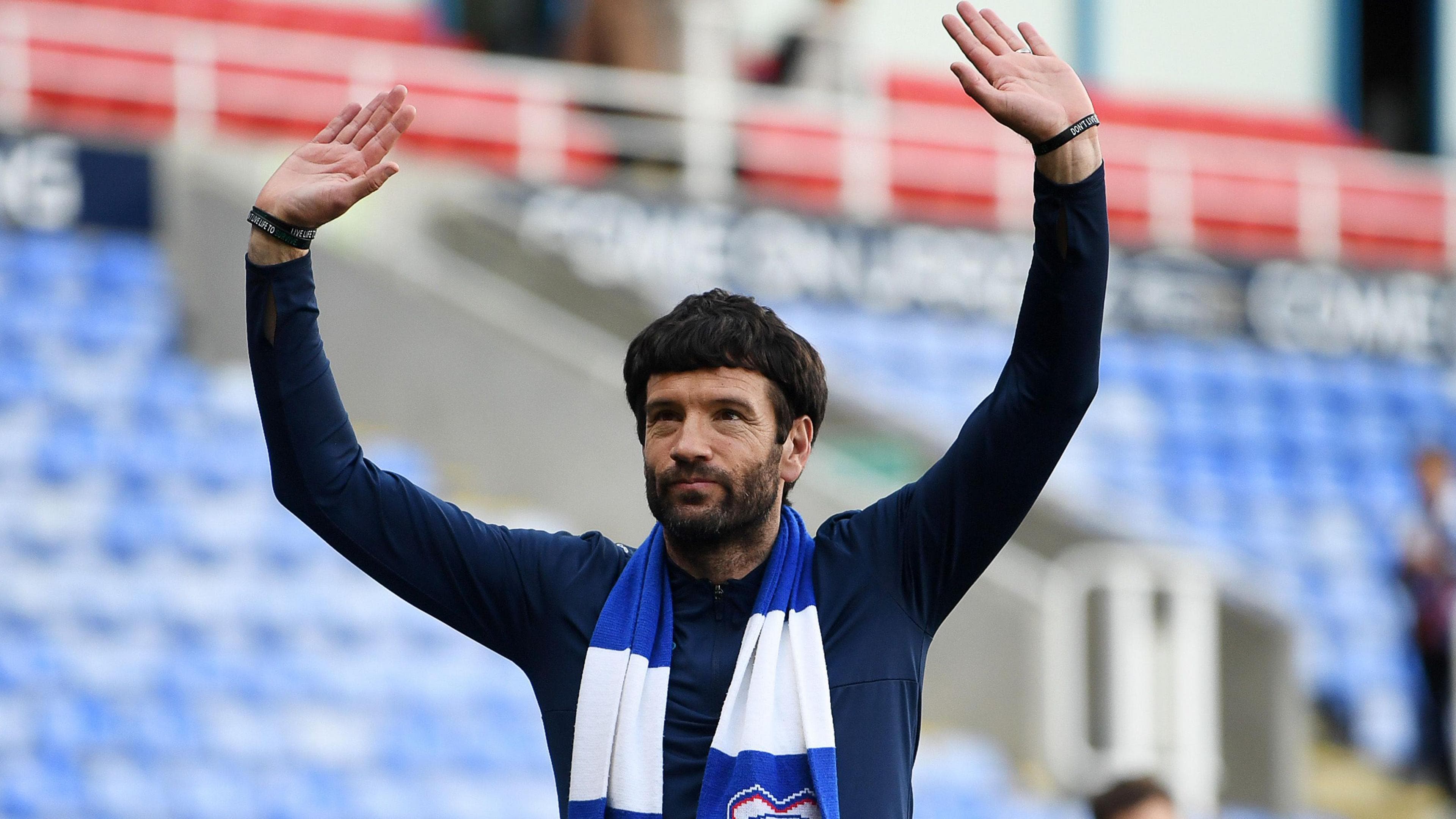Brian Barry-Murphy salutes the Cardiff fans after promotion is secured