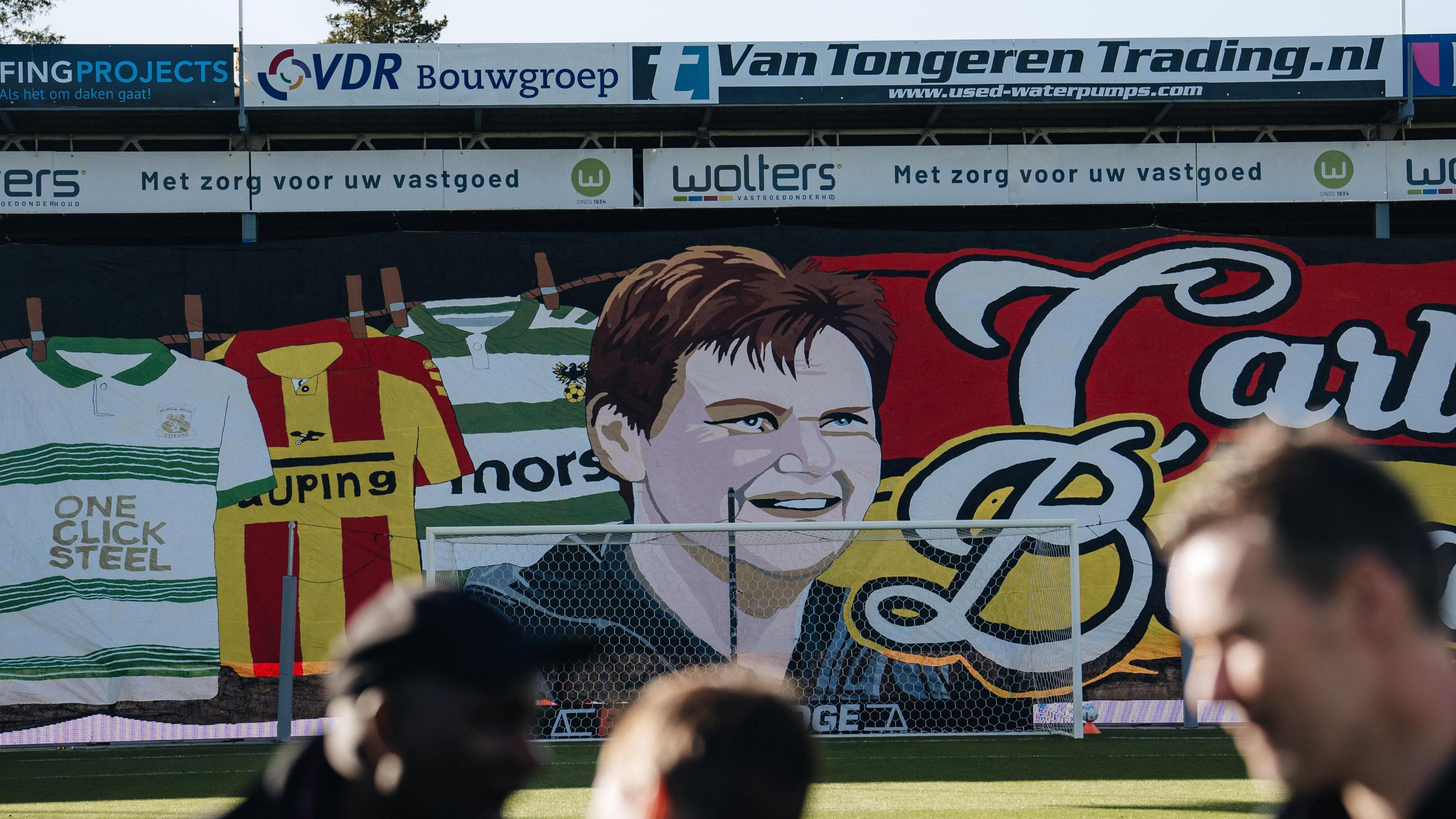 A close-up of a Carla Whittie tifo at the Go Ahead Eagles v AZ Alkmaar match on Thursday, 23 April 2026