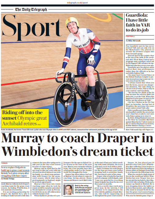 Back page of the Daily Telegraph on 13 May 2026
