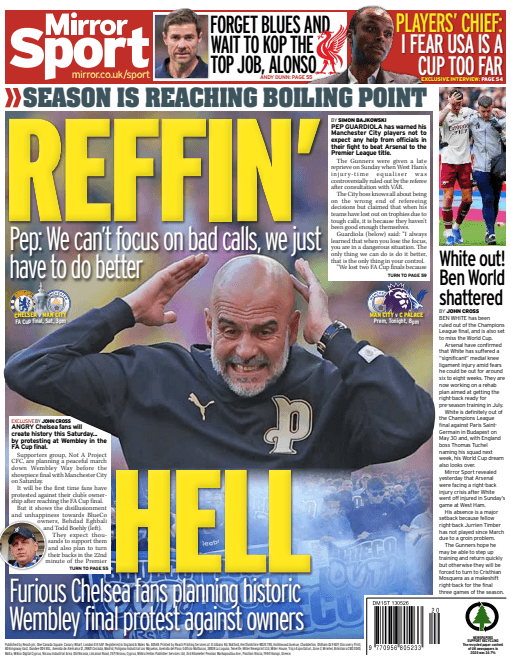 Back page of the Daily Mirror on 13 May 2026