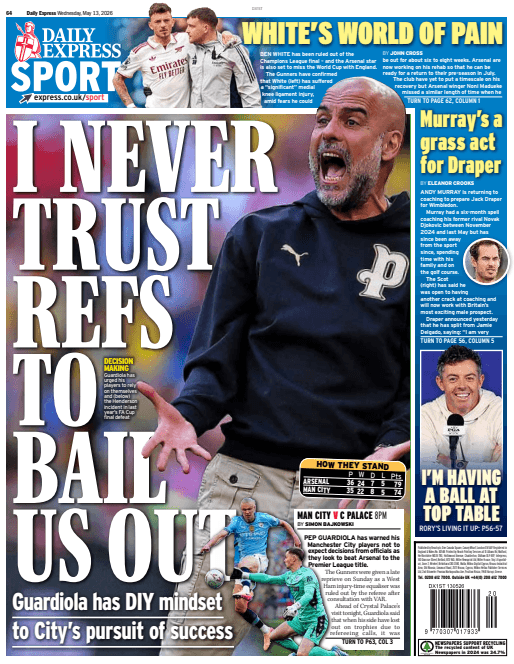 Back page of the Daily Express on 13 May 2026