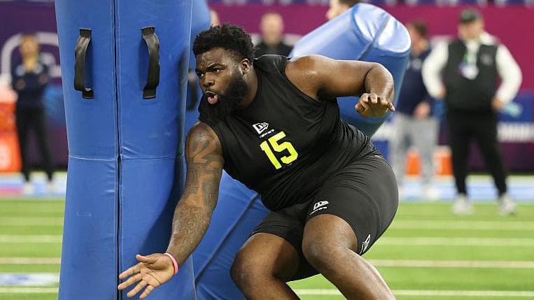 Lee Hunter performing a drill during the 2026 NFL Scouting Combine