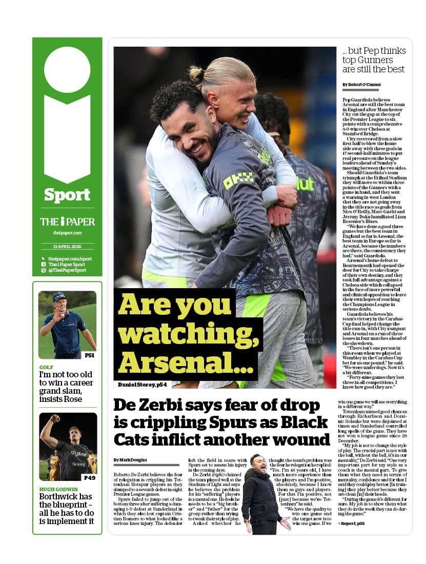 The i back page for 13 April 2026