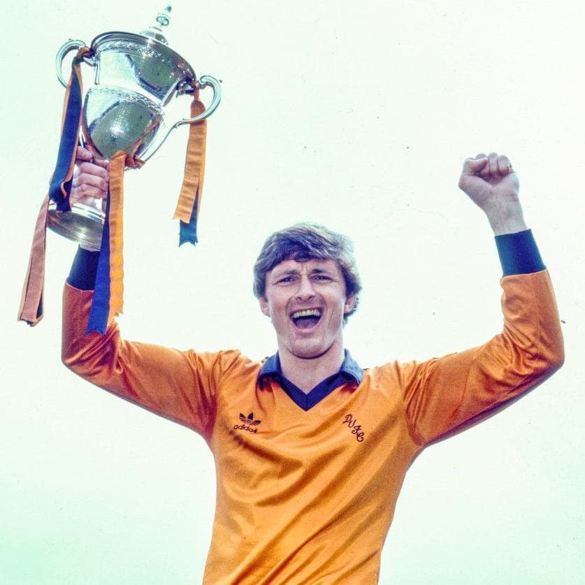 Paul Hegarty with the 1982-1983 Premier Division trophy