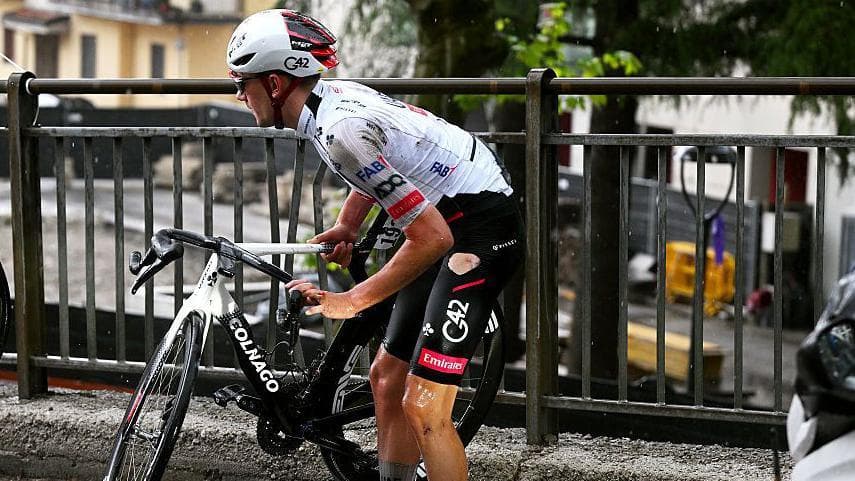 Igor Arrieta of UAE Team Emirates crashes on stage five of the Giro d'Italia