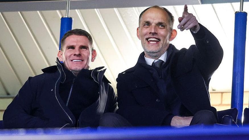 Anthony Barry and Thomas Tuchel watch a match from the stands