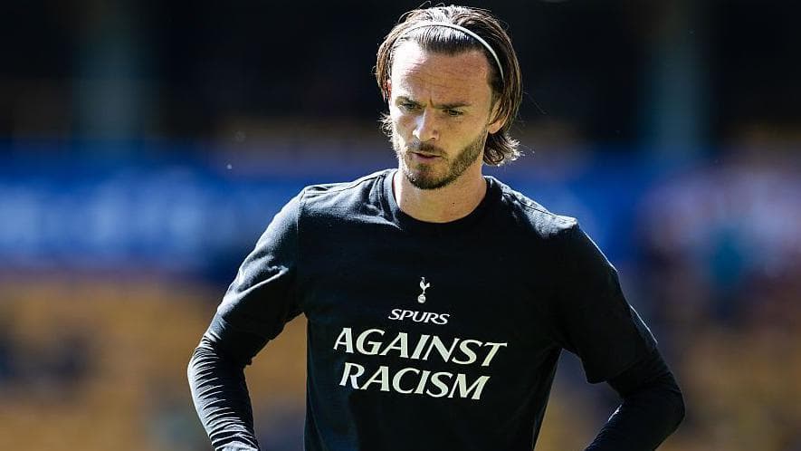 Tottenham Hotspur's James Maddison warming up before the Premier League match at Wolverhampton Wanderers