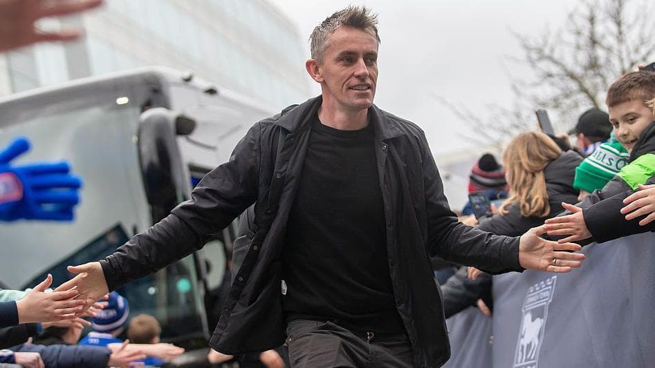 Ipswich manager Kieran McKenna receives the adoration of fans