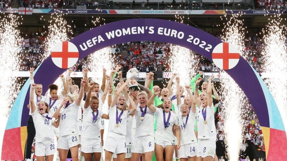 England lift the Euros trophy at Wembley in 2022